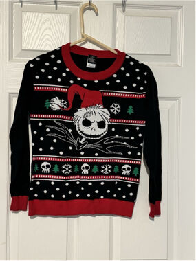 Nightmare Before Christmas Sweater Youth 14-16 Black Red Jack Skellington Disney